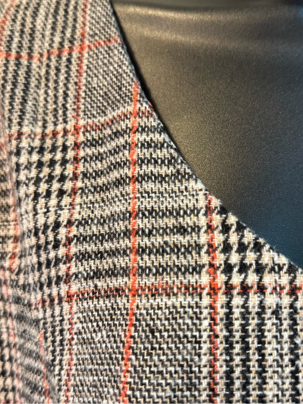 Glen Plaid V-Neck Sleeveless Pinafore Midi Dress Grey Orange M Fall Layering - Picture 8 of 11
